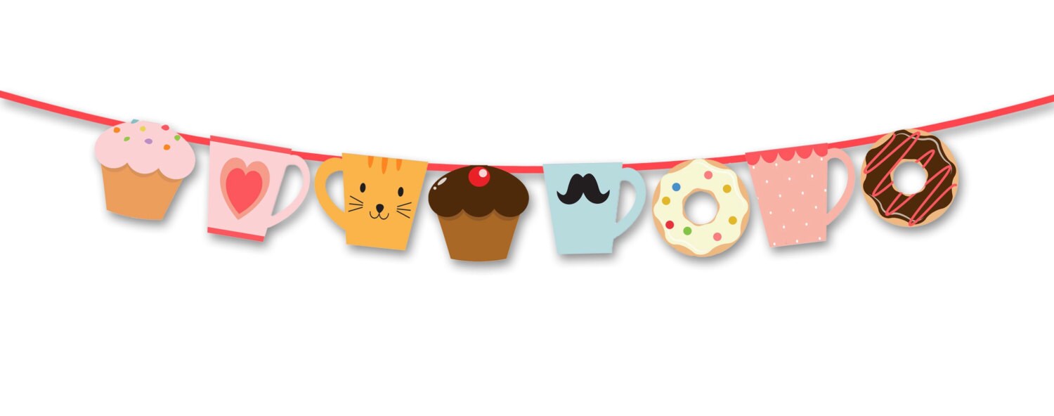 CUPCAKES COFFEE and DONUTS Printable Party-decoration Garland - Etsy