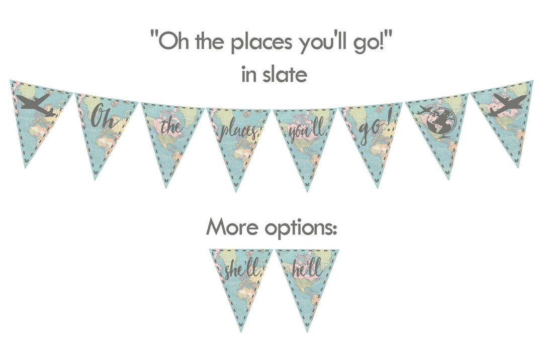 OH THE PLACES You'll Go! (vintage Map - Slate) Printable Party Banner and Decoration ...