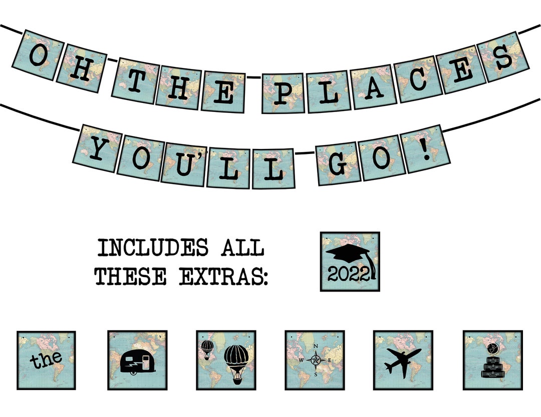 Oh the Places You'll Go! - Square (vintage Map) Printable Party Banner Decor - School, Library ...