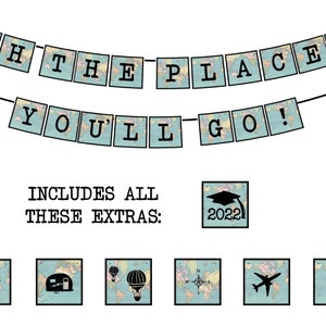 ¡Oh, los lugares a los que irás! - Cuadrado (Mapa Vintage) Decoración imprimible de la pancarta de la fiesta - Escuela, Biblioteca, Guardería, Viajes, Inspiración, Graduación