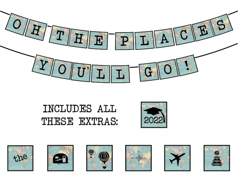 Oh the Places You'll Go! - Square (vintage Map) Printable Party Banner ...