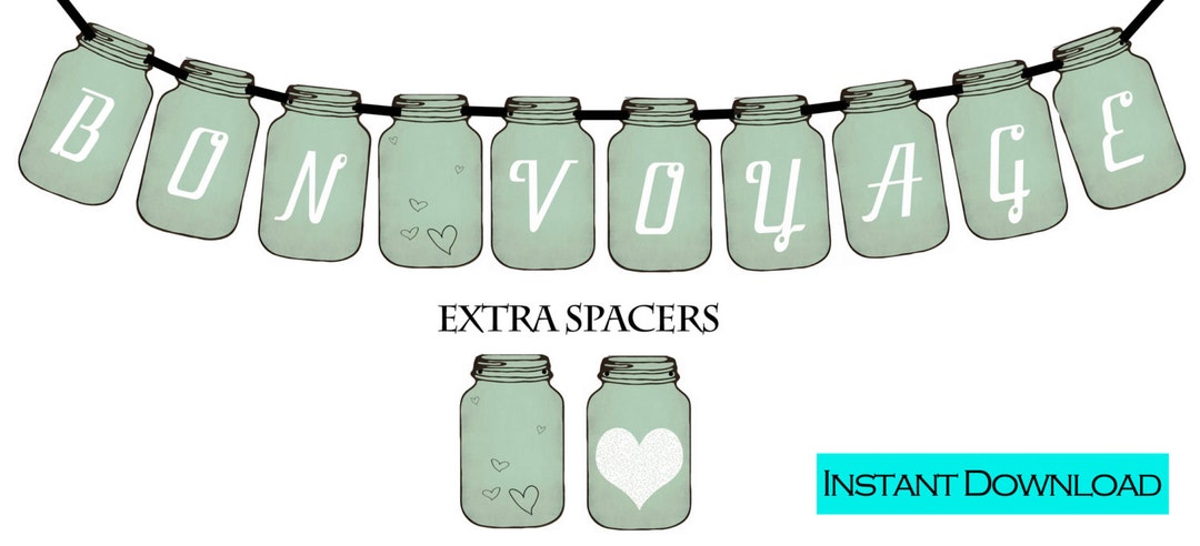 BON VOYAGE (vintage Mason Jar Tag) Printable Party Banner and ...