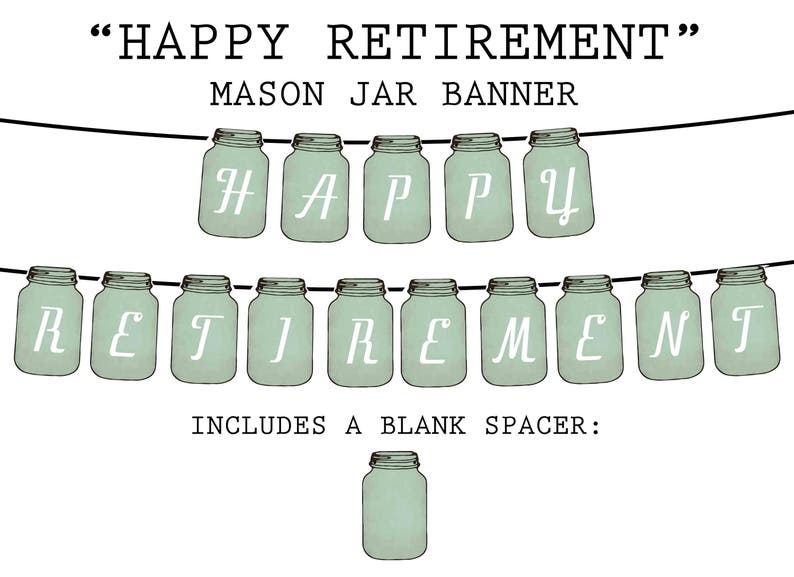 HAPPY RETIREMENT vintage Mason Jar Tag Printable Party - Etsy