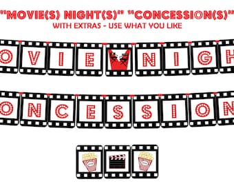 MOVIE NIGHT and CONCESSION - Printable Party Banner and Decoration - Add style to your next family or fundraiser "Movie Night" - Instantly!