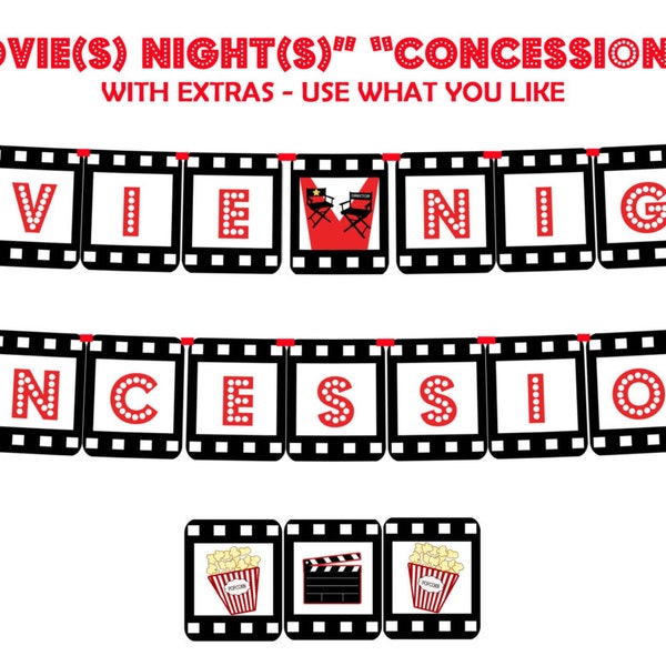 MOVIE NIGHT and CONCESSION - Printable Party Banner and Decoration - Add style to your next family or fundraiser "Movie Night" - Instantly!