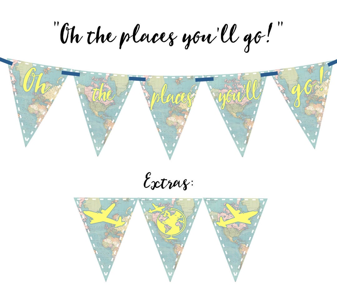 OH THE PLACES You'll Go! (vintage Map -yellow) Printable Party Banner and Decoration ...
