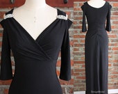 Long Black Evening Dress, Formal Dresses, Fitted Prom Dresses, Cold Shoulder Dress, Evening Gowns with Sleeves, Beaded Dress