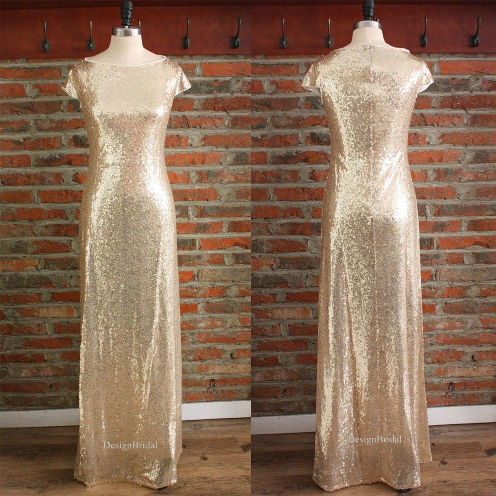 Full Length Bridesmaid Dress Gold Sequins Dress Formal Gold | Etsy