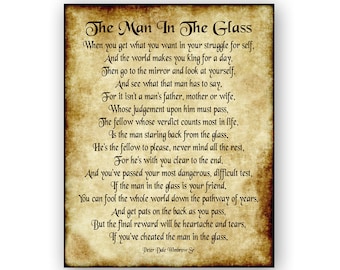 The Man in the Glass Poem by Peter Dale Wimbrow - 8x10 Instant Printable Download File - Antique Rustic Decor Gift - Design by Ginny Gaura