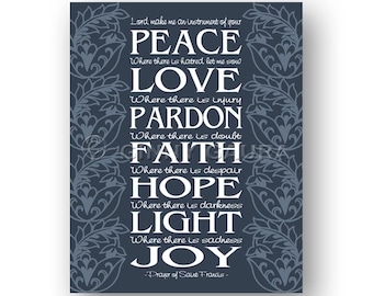 Prayer of St. Francis Art - 8x10 Instant Printable Digital Download File - Blue Grey Catholic Christian Home Decor Gift - by Ginny Gaura