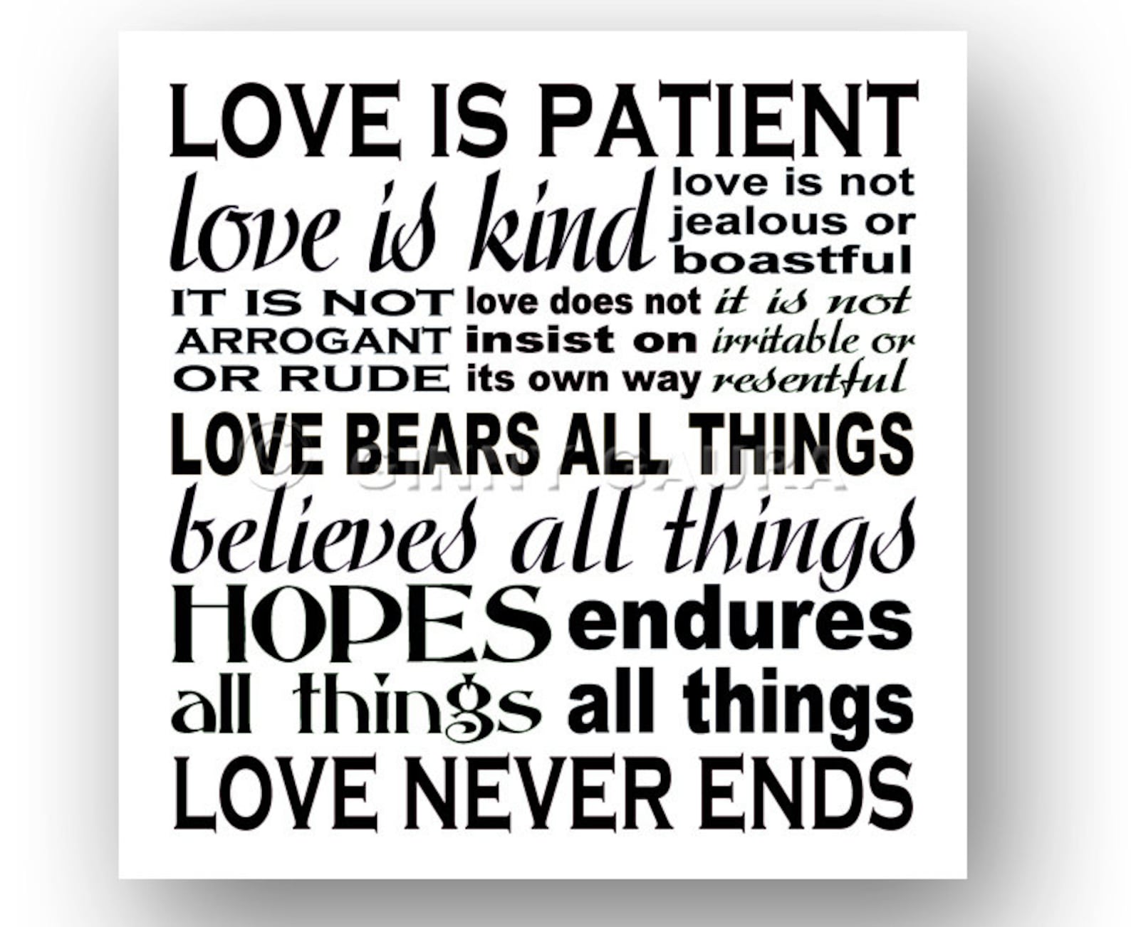 Love is Patient Love is Kind Art 8x8 Printable Downloadable File Multi