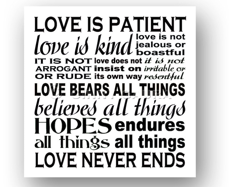 Love is Patient Love is Kind Art 8x8 Printable Downloadable File Multi
