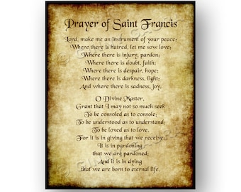 Prayer of St Francis Poem  - 8x10 Printable Download File - Housewarming  Home Decor Gift -  Antique Parchment Style - Design by Ginny Gaura