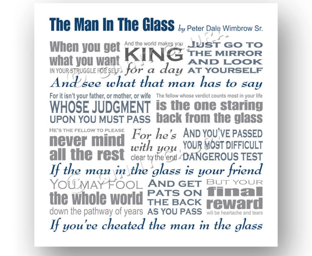 The Man in the Glass Poem by Peter Dale Wimbrow Sr 8x8 Etsy Israel