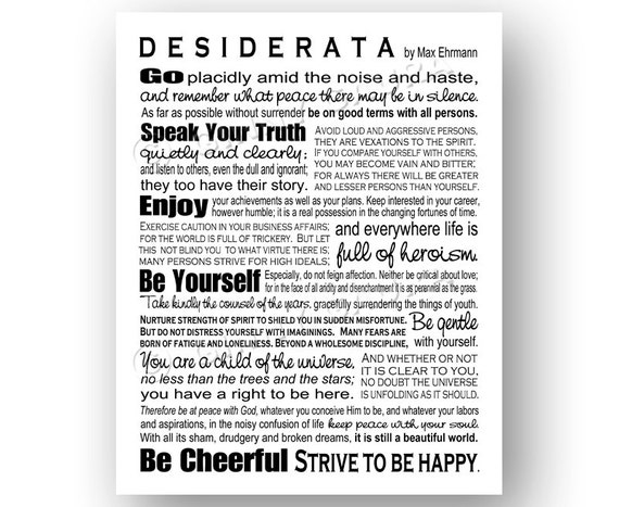 Desiderata Poem By Max Erhmann Instant Printable Download Etsy