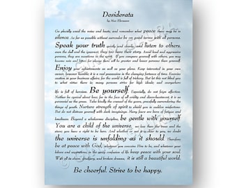 Desiderata by Max Erhmann - 8x10 Instant Printable Download File - Inspirational Prose Poem Poetry Gift - Clouds Sky - Design by Ginny Gaura