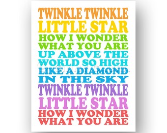 Twinkle Twinkle Little Star Song Words - 8x10 Printable Instant Download - Rainbow Colors - Nursery Decor Baby Gift - Design by Ginny Gaura