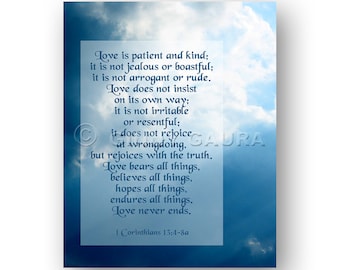 Love is Patient - 8x10 Instant Printable Download File - Sky Photo - Corinthians Bible Verse Poetry - Spiritual Poem - Design by Ginny Gaura