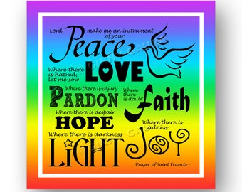 St Francis Prayer - 8x8 Instant Printable Download File - Boho Decor Housewarming Gift -  Rainbow Typographic Design by Ginny Gaura