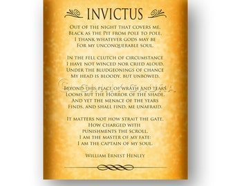 Invictus Poem by William Ernest Henley - 8x10 Instant Printable Download - Inspirational Poetry Gift - Gold Scroll Design by Ginny Gaura