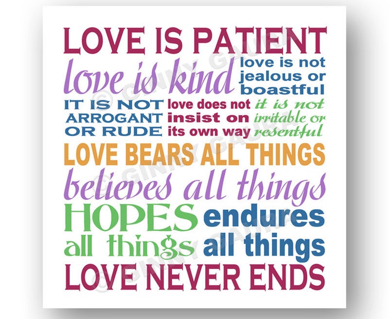 Love is Patient Love is Kind Art  8x8 Printable Downloadable image 1