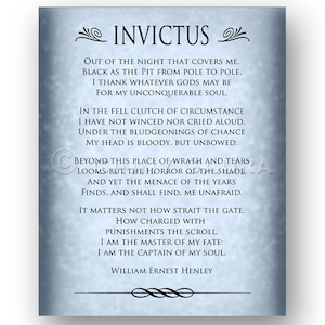Invictus Poem by William Ernest Henley - 8x10 Instant Printable Download File - Inspirational Poetry Gift - Blue Grey Design by Ginny Gaura