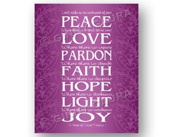 Prayer of Saint Francis - 8x10 Instant Printable Download File - Catholic Christian Orchid Purple Poetry Gift - Design by Ginny Gaura