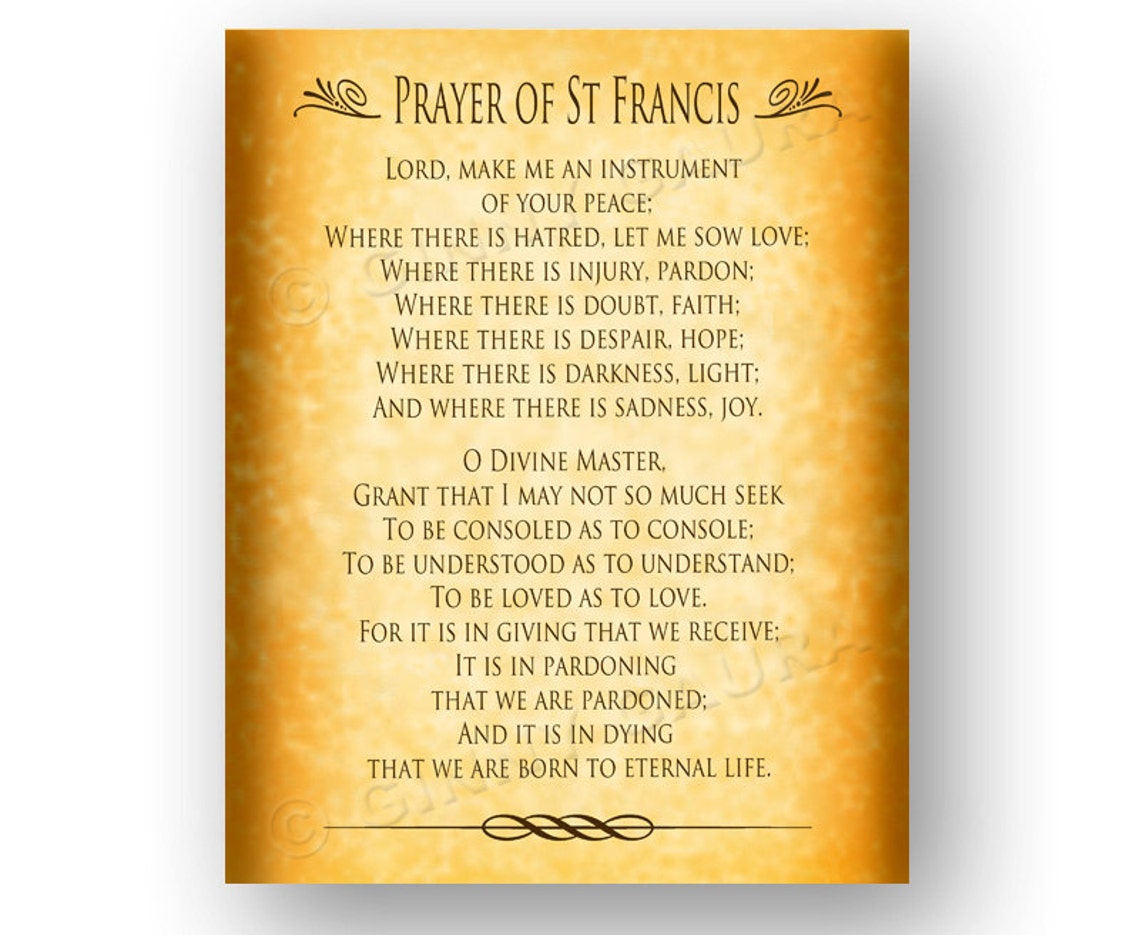 Prayer of St Francis 8x10 Printable Download File (Instant Download) Etsy