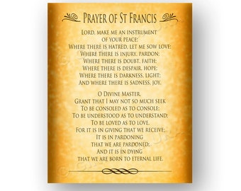 Prayer of St Francis - Pope Francis - 8x10 Instant Printable Download File - Catholic Christian  Gift - Gold Scroll Design by Ginny Gaura