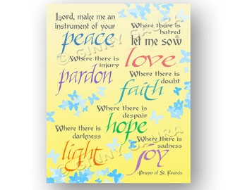 Prayer of St Francis - 8x10 Instant Printable Download File - Catholic Christian Poem Gift - Yellow Butterfly Design by Ginny Gaura