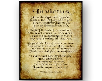 Invictus Poem Poetry by William Ernest Henley - 8x10 Instant Printable Download File - Antique Parchment Style Art - Design by Ginny Gaura