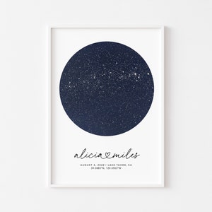 Impresión de mapa estelar para regalo de fecha especial para ella, póster de constelación de arte del cielo nocturno, arte de pared imprimible