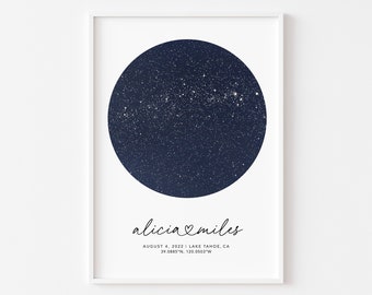 Star map print for special date gift for her, night sky art constellation poster, printable wall art
