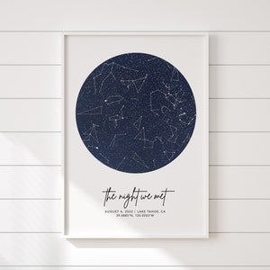 Carte des étoiles cadeau personnalisé du 2e anniversaire, impression du ciel nocturne, cadeau d’anniversaire en coton pour lui, carte du premier rendez-vous, carte des étoiles par date, cadeau de couple