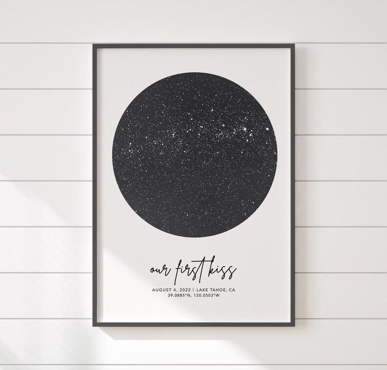 Map of the night sky by date, boyfriend birthday gift, star map poster, night sky art, birthday gift for friend, gift for couple image 5