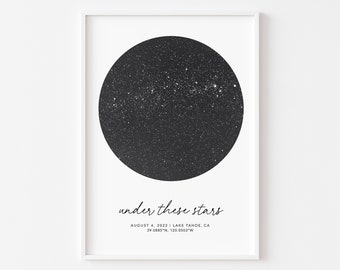 Star map by date and location, night sky wall art, special day print