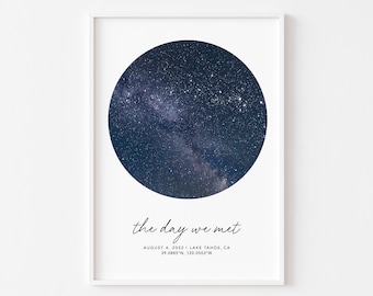 Sterrenkaart koppels speciale datum cadeau, nacht hemel afdrukbare kunst aan de muur, sterrenbeeld poster in pdf