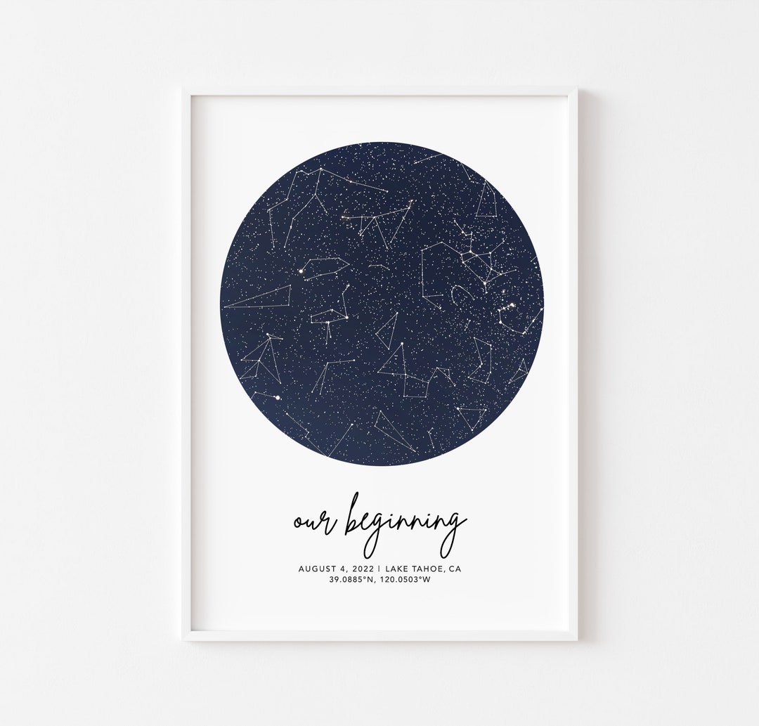 Map of the Night Sky by Date and Location, Printable Star Map, Personalized Birthday Gift, Night ...