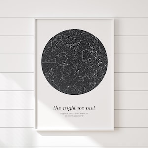 Night sky by date personalized gifts, constellation map printable wall art, star map print