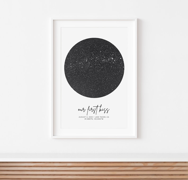 Map of the night sky by date, boyfriend birthday gift, star map poster, night sky art, birthday gift for friend, gift for couple image 4