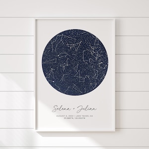 Mapa estelar impresión personalizada de constelaciones, cielo nocturno por fecha póster nocturno estrellado, regalo romántico para ella