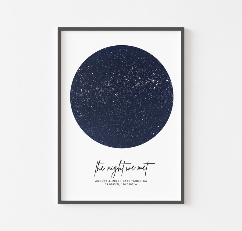 Carte des étoiles cadeau personnalisé du 2e anniversaire, impression du ciel nocturne, cadeau danniversaire en coton pour lui, carte du premier rendez-vous, carte des étoiles par date, cadeau de couple image 4