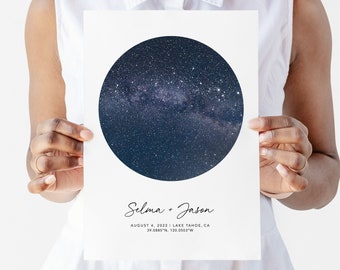 Mapa estelar cielo nocturno personalizado por fecha, póster de noche estrellada, regalos de compromiso para parejas, impresión de constelaciones