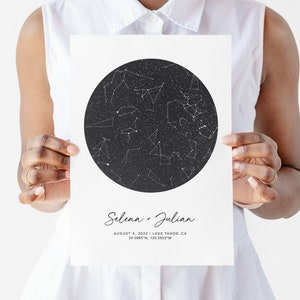 Ciel nocturne par date art mural imprimable, carte des étoiles personnalisée, impression de constellation, cadeau romantique pour lui