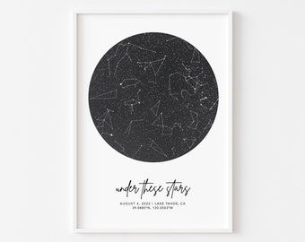 Personalisierte Sternenkarte, Nachthimmel Druck, Geschenk für Freund, Sternbild Karte, Jubiläumsgeschenk für Paare, Sternenkarte Poster
