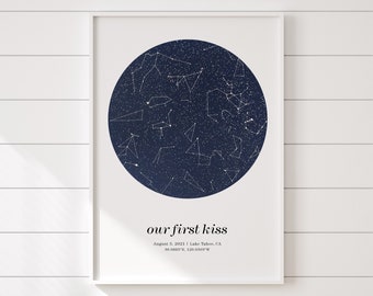 Star map anniversary gift for girlfriend, night sky print, engagement gifts for couple, pdf download