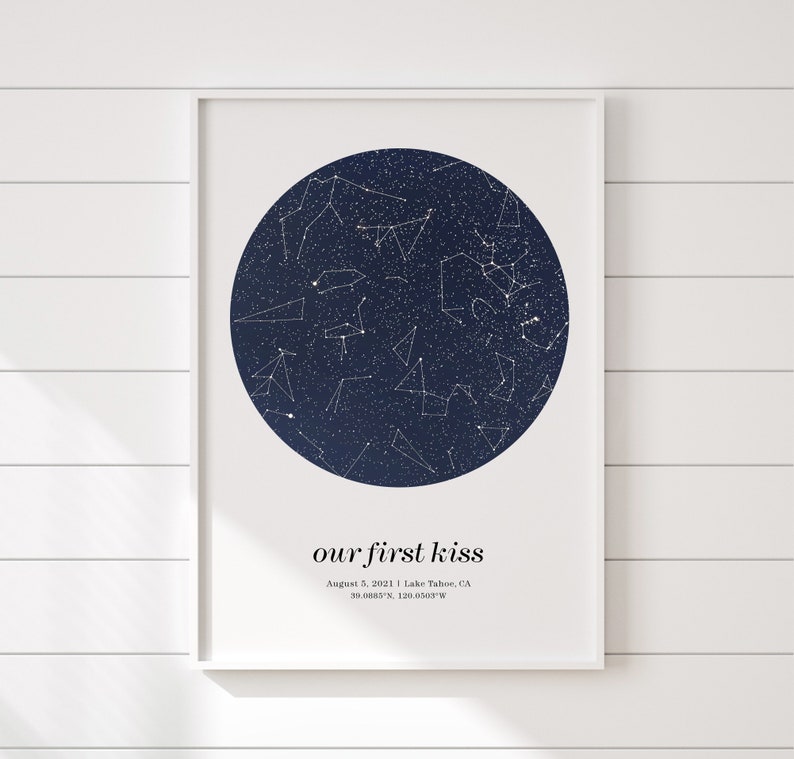 Star map anniversary gift for girlfriend, night sky print, engagement gifts for couple, pdf download image 1