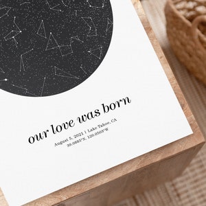 Sternenkarte personalisierter Nachthimmel nach Datum, erste Kusskarte druckbare Wandkunst, Geschenk für Paare, Sternenkarte nach Datum