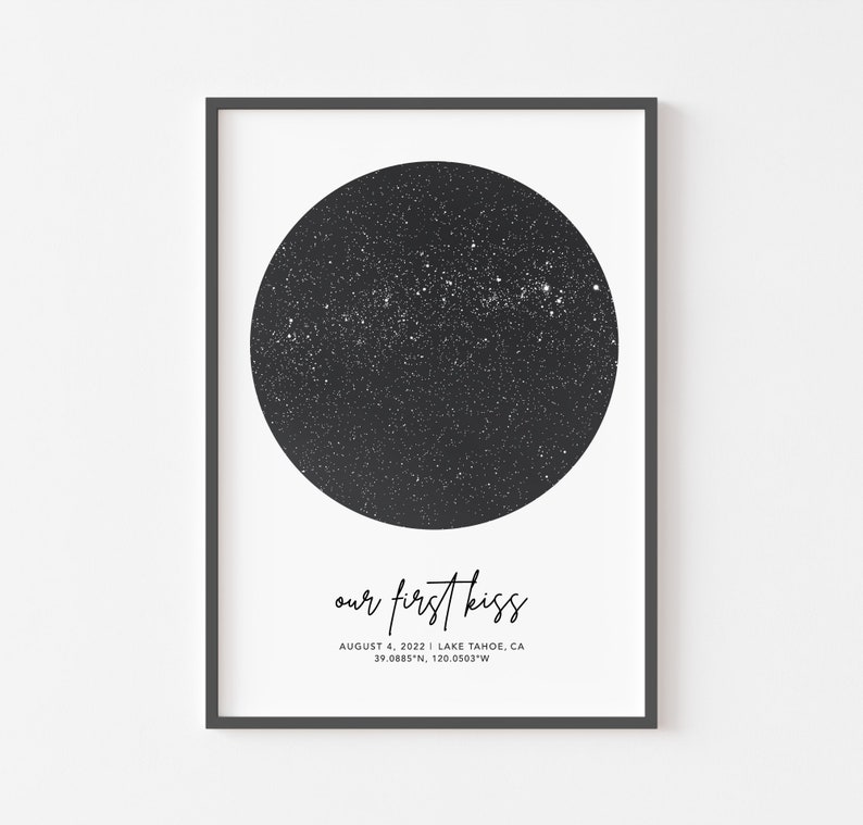 Map of the night sky by date, boyfriend birthday gift, star map poster, night sky art, birthday gift for friend, gift for couple image 6