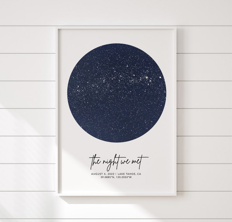 Carte des étoiles cadeau personnalisé du 2e anniversaire, impression du ciel nocturne, cadeau danniversaire en coton pour lui, carte du premier rendez-vous, carte des étoiles par date, cadeau de couple image 1